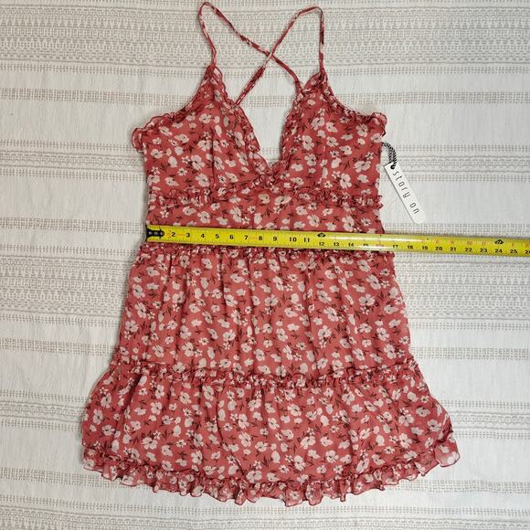 Story On Floral Ruffle Tiered Mini Dress – Size M – NWT – Pink Summer Sundress - Picture 3 of 6